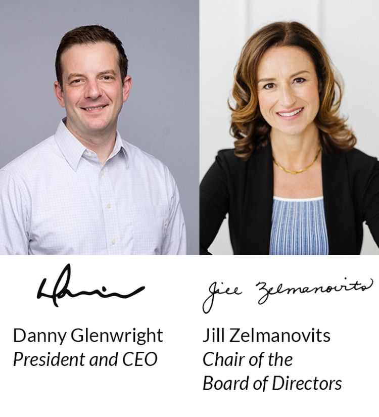 Pictures and signatures of Save the Children President and CEO Danny Glenwright and Board Chair Jill Zelmanovits.